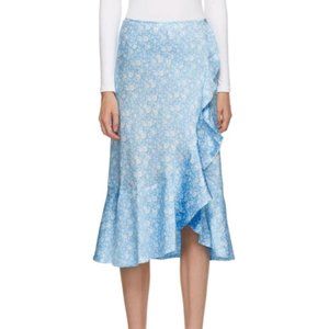 Ganni Blue Silk Floral Frill Skirt Silk Blend in Alaskan Blue